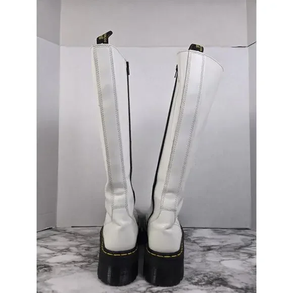 Dr Martens Britain - White 20 Hole Knee High Platform Boots - Womens 8 - Picture 10 of 16